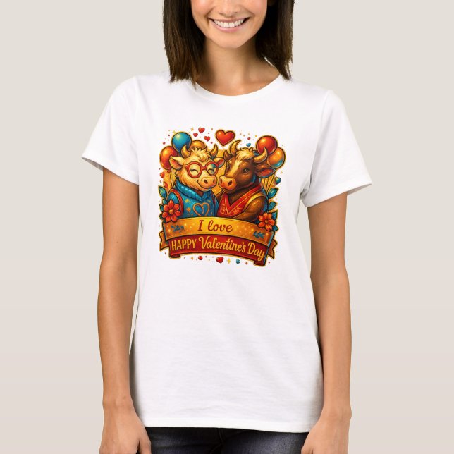 Cute Cow Couple Valentine's Day T-Shirt  (Frente)