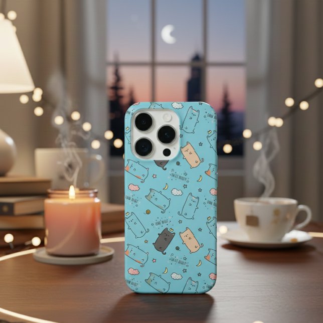 Cute & Cozy Sleepy Cat Dreams Pattern iPhone case (Criador carregado)