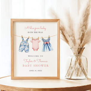 Cute Denim Azul Jean Girl Sinal Poster