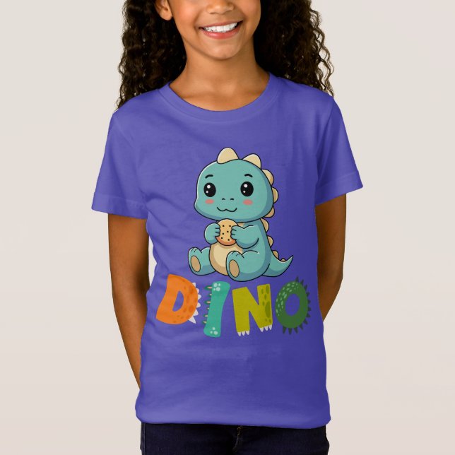 Cute Dino Cookie Lover – Kids Dinosaur T-Shirt Des (Frente)