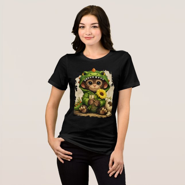 Cute Dino Monkey T-Shirt – Adorable Animal Gift (Frente Completa)