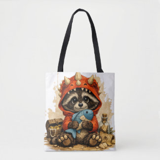 Cute Dino Raccoon Tote Bag – Kawaii Animal