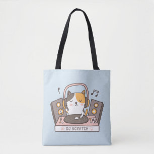 Cute DJ Scratch Kitty Cat Doodle Tote Bag