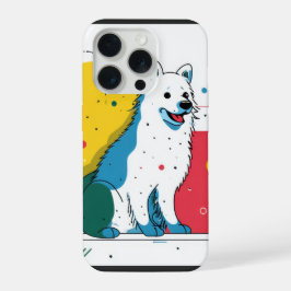 Cute dog sits in colorful art space