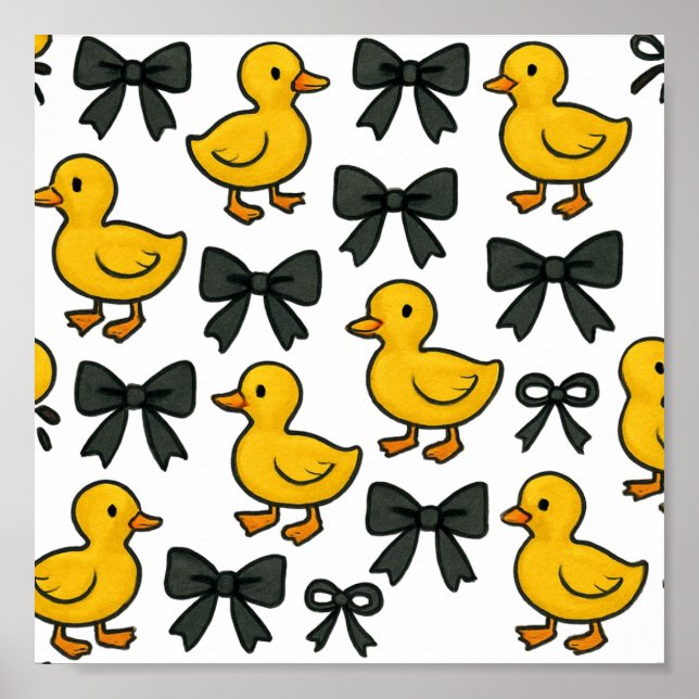 Cute Ducks & Bows Wall Poster – Papel de Valor (Frente)