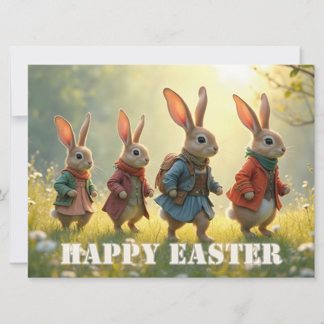 Cute Easter Bunnies Walking in Spring Meadow (Frente)
