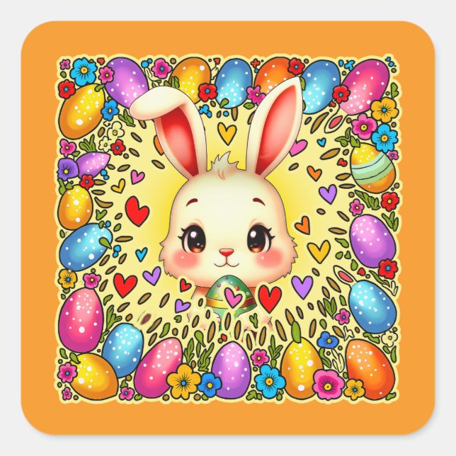 Cute Easter Bunny – Colorful Eggs Art Autocolante (Frente)