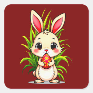 Cute Easter Bunny Holding Egg - Autocolante