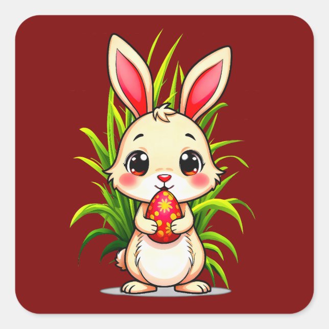 Cute Easter Bunny Holding Egg - Autocolante (Frente)