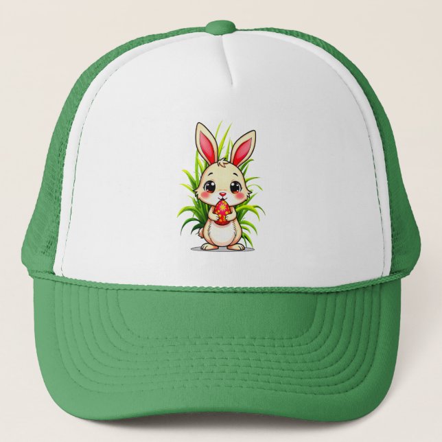 Cute Easter Bunny Holding Egg - boné (Frente)
