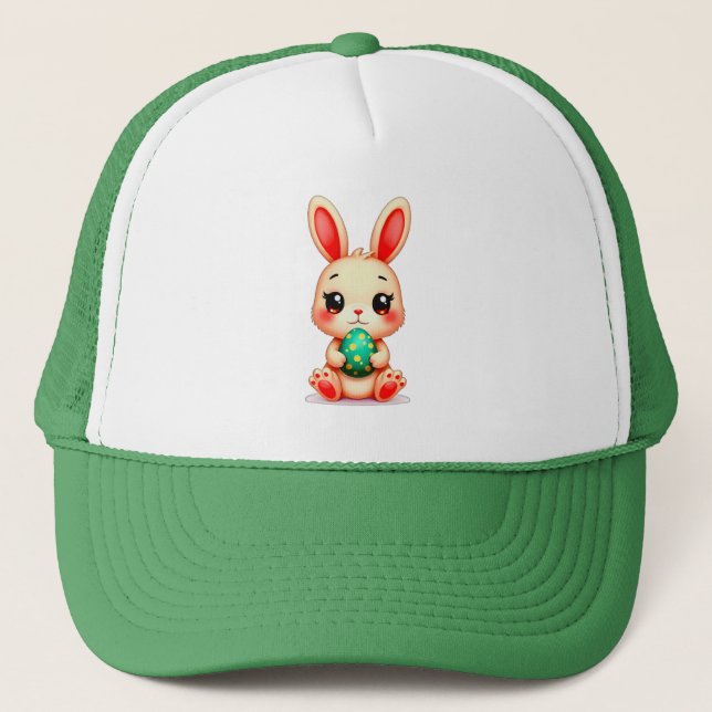 Cute Easter Bunny – Kawaii Rabbit with Egg boné (Frente)