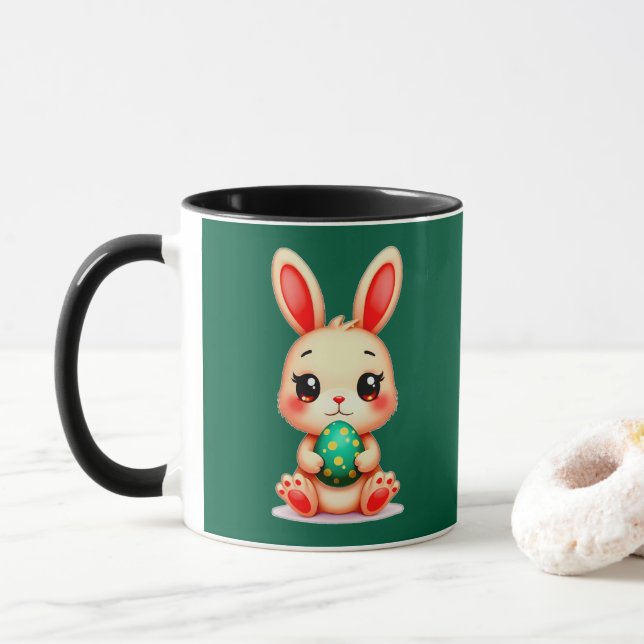 Cute Easter Bunny – Kawaii Rabbit with Egg caneca (Com Donut)