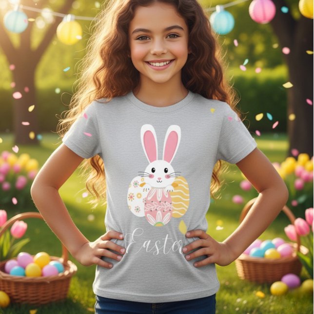 Cute Easter Bunny Pattern Eggs Girls T-Shirt (Criador carregado)
