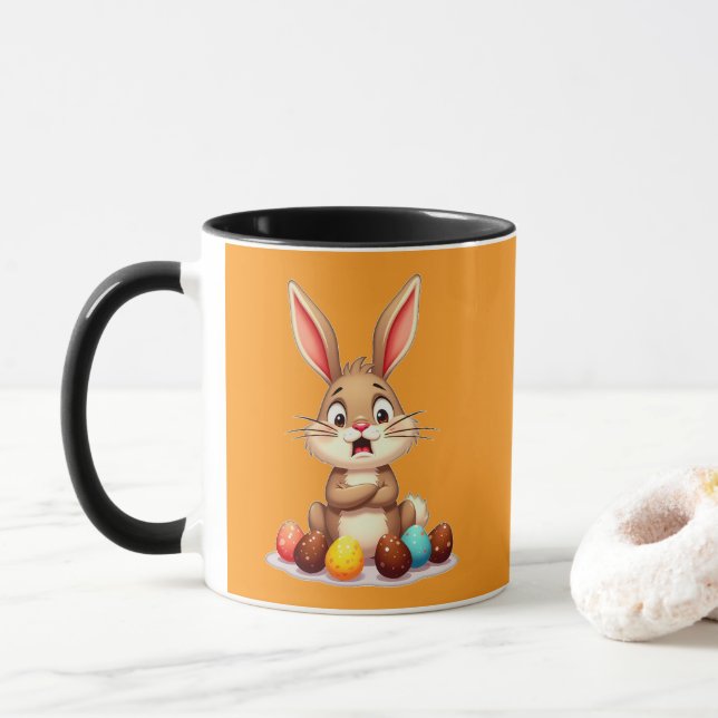 Cute Easter Bunny Sitting with Chocolate caneca (Com Donut)