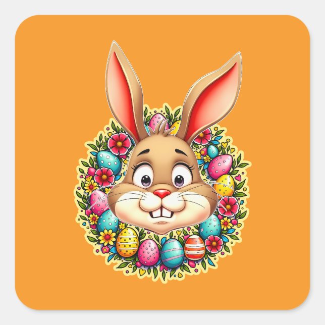 Cute Easter Bunny – Spring Flowers Autocolante (Frente)