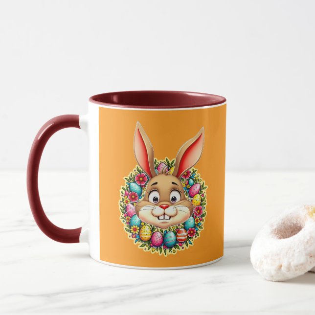 Cute Easter Bunny – Spring Flowers caneca (Com Donut)