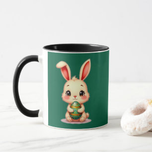 Cute Easter Bunny with Chocolate Egg caneca