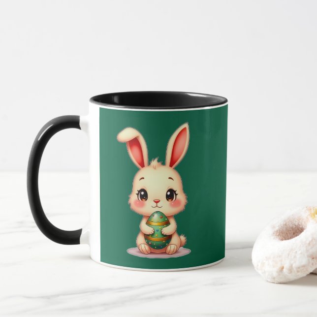 Cute Easter Bunny with Chocolate Egg caneca (Com Donut)