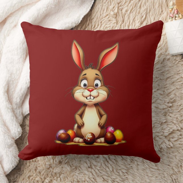 Cute Easter Bunny with Chocolate Eggs - almofada (Cobertor)