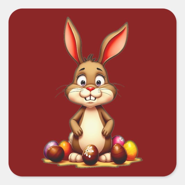 Cute Easter Bunny with Chocolate Eggs Autocolante (Frente)