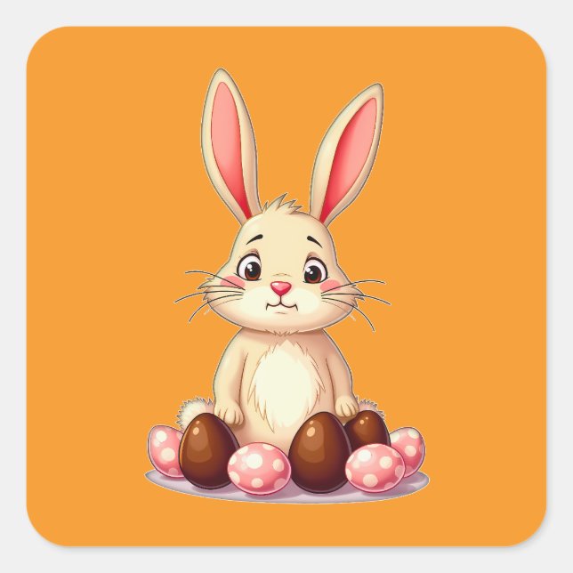 Cute Easter Bunny with Chocolate Eggs Autocolante (Frente)
