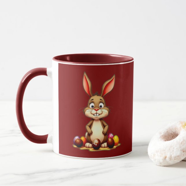Cute Easter Bunny with Chocolate Eggs - caneca (Com Donut)