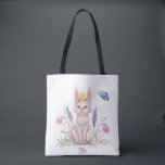 Cute Easter Cat with Chick Illustration Tote Bag<br><div class="desc">Carry a little spring charm wherever you go with this tote bag featuring an original illustrated Easter cat wearing playful bunny ears, with a tiny chick perched on top and a butterfly fluttering nearby. Surrounded by delicate spring flowers, the scene captures the cheerful spirit of Easter and the lighthearted magic...</div>