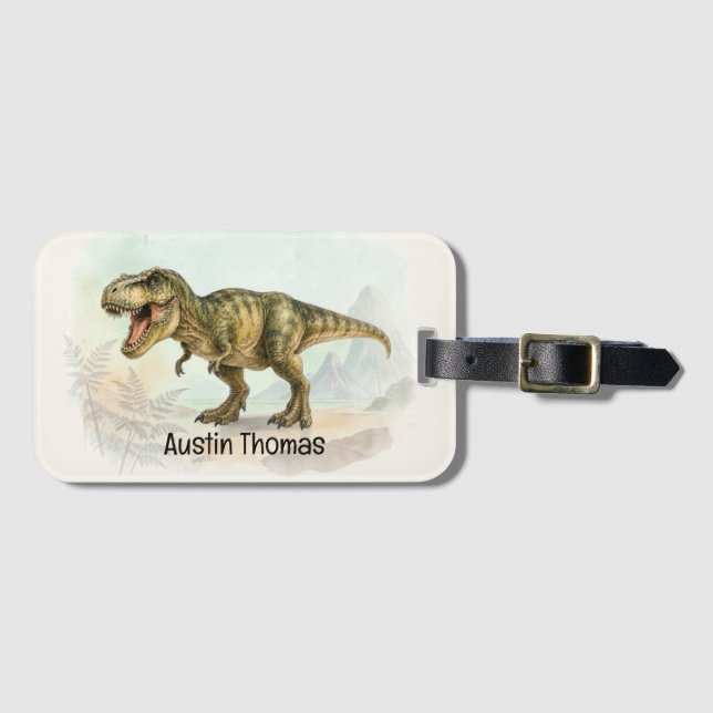 Cute Etiqueta de Bagagem Personalizada de T-Rex co (Frente Horizontal)