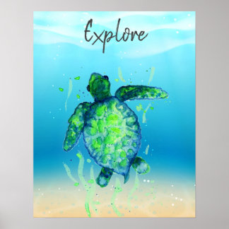 Cute Explore Tartaruga Marinha Gênero Poster neutr