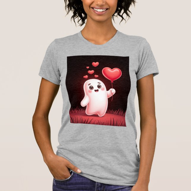 Cute Fantasma com Coração – Camiseta de Amor Assus (Frente)