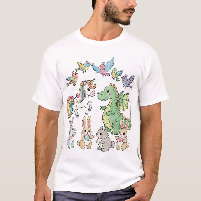 Cute Fantasy Animal Friends T-Shirt (Frente)
