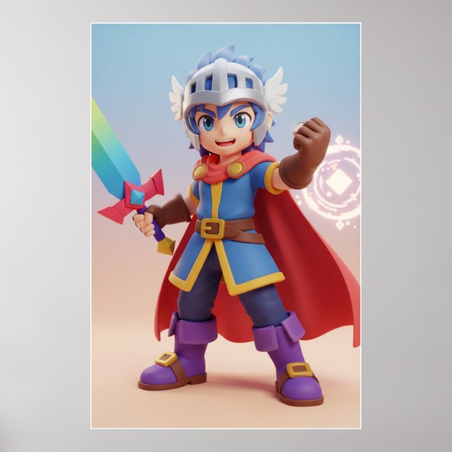 Cute Fantasy Hero Knight Art Poster (Frente)
