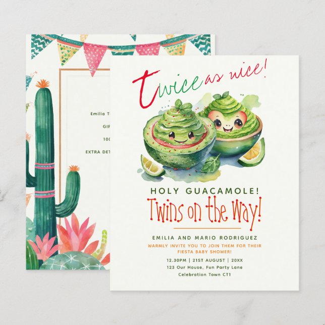 Cute Fiesta Avocado Guac TWINS Chá de fraldas ORÇA (Frente/Verso)