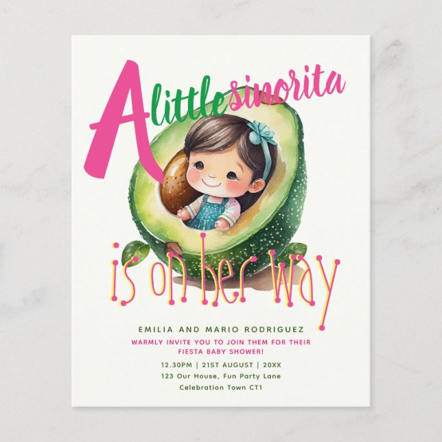 Cute Fiesta Girl Chá de fraldas Sinorita BUDGET (Frente)
