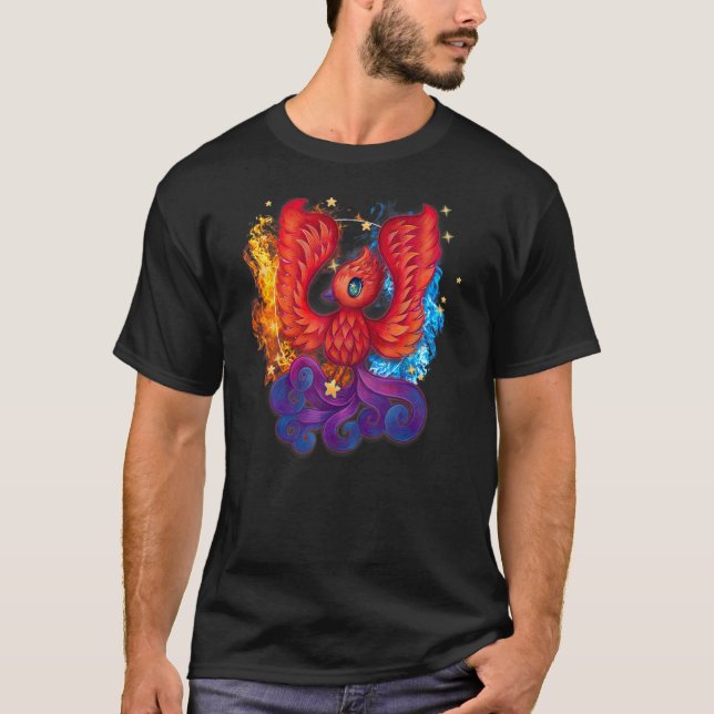 Cute Firebird Rising Phoenix Art T-Shirt Kids Todd (Frente)