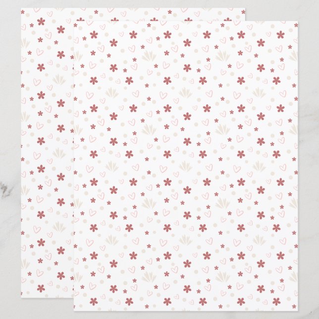 Cute Flower With Love  Patterned Scrapbook Paper (Frente/Verso)
