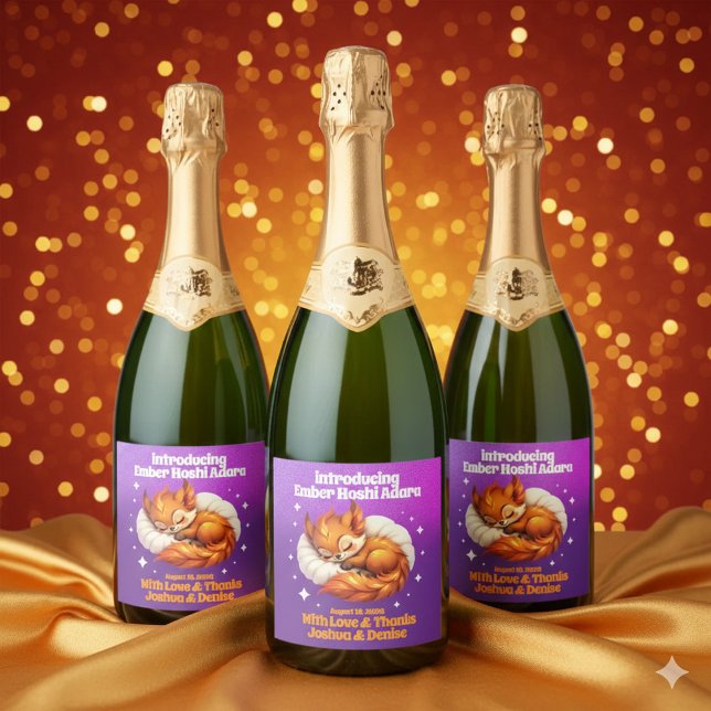 Cute Fox Asleep in Leaves Baby Shower (Cute Fox Cub Sleeping in Starry Sky Baby Shower Sparkling Wine Labels Cover Photo)