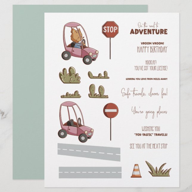 Cute Fox Car Scene Creator Scrapbook Craft Paper (Frente/Verso)