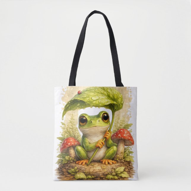 Cute Frog Tote Bag Leaf Umbrella Kawaii (Frente)