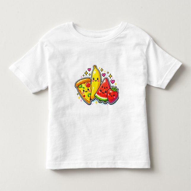 Cute Fruits and Pizza Y2K Toddler T-Shirt (Frente)