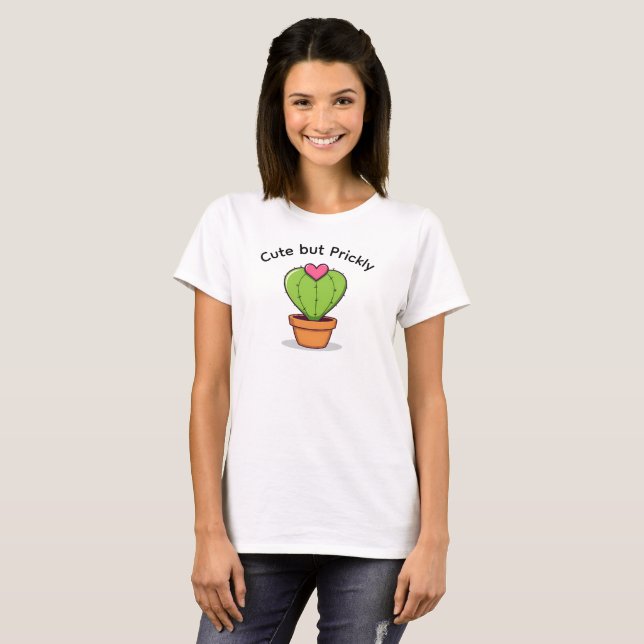 Cute Funny Cactus Heart Valentine's Day T-Shirt (Frente Completa)