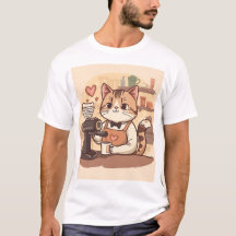 Cute Funny Cozy Barista Cat & Coffee T-shirt