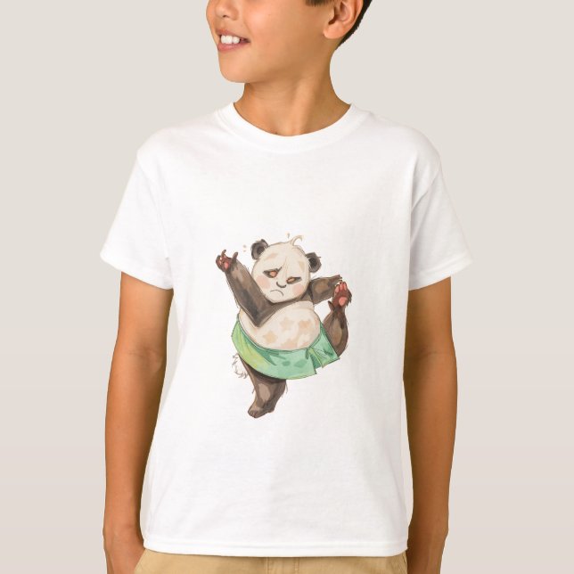 Cute Funny Panda Ballerina Kids T-Shirt (Frente)