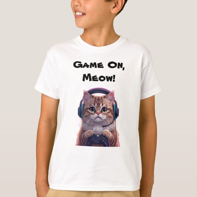 Cute Gamer Cat Kids T-Shirt – Funny Gaming Kitten  (Frente)