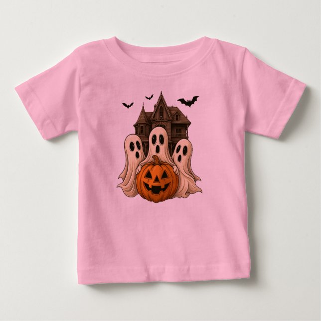 Cute Ghost with Pumpkin Halloween T-Shirt 👻 (Frente)