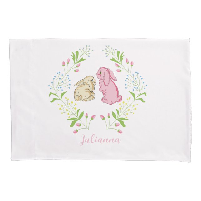Cute Girl Wreath Bunny Pillowcase (Frente)