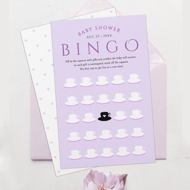 Cute Girly Purple Lavender Baby Shower Bingo Tea  (Criador carregado)
