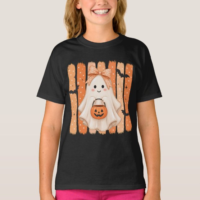 Cute Halloween Ghost Girls T-Shirt (Frente)