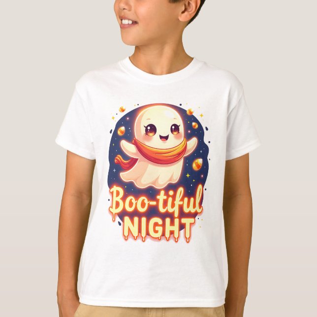 Cute halloween ghost night t-shirt design (Frente)