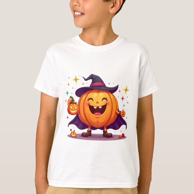 Cute halloween pumpkin witch t-shirt   (Frente)